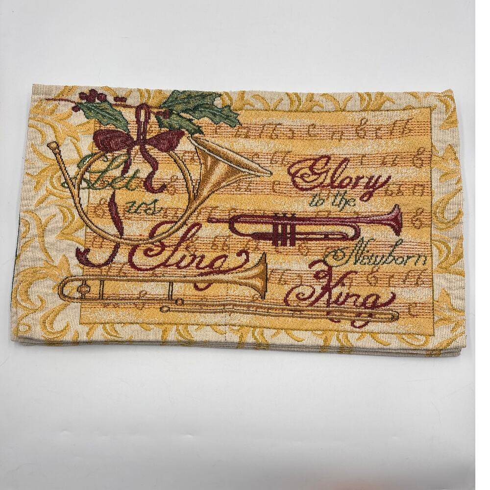 4 Vintage 90s Christmas Tapestry Placemats Glory To The Newborn King Gold Music